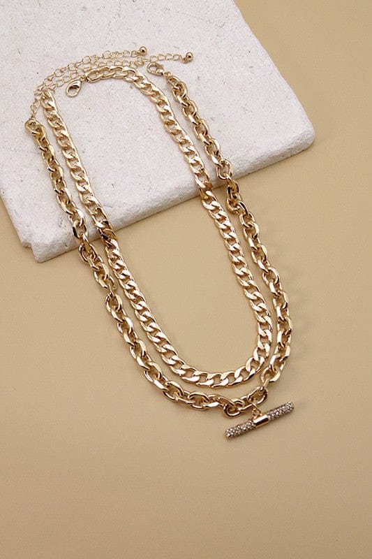 Rhinestone Bar Chunky Double Layer Necklace-Gold - Infinity Raine