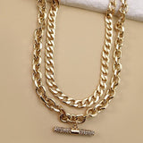 Rhinestone Bar Chunky Double Layer Necklace-Gold - Infinity Raine