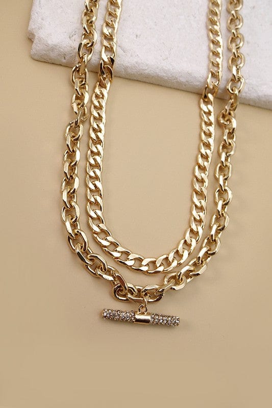 Rhinestone Bar Chunky Double Layer Necklace-Gold - Infinity Raine