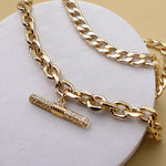 Rhinestone Bar Chunky Double Layer Necklace-Gold - Infinity Raine