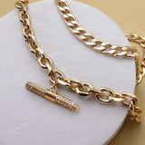 Rhinestone Bar Chunky Double Layer Necklace-Gold - Infinity Raine