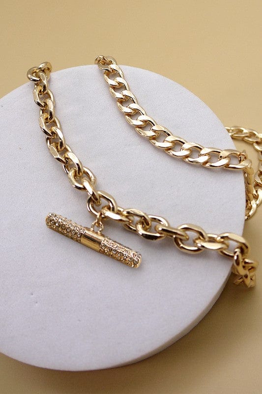 Rhinestone Bar Chunky Double Layer Necklace-Gold - Infinity Raine