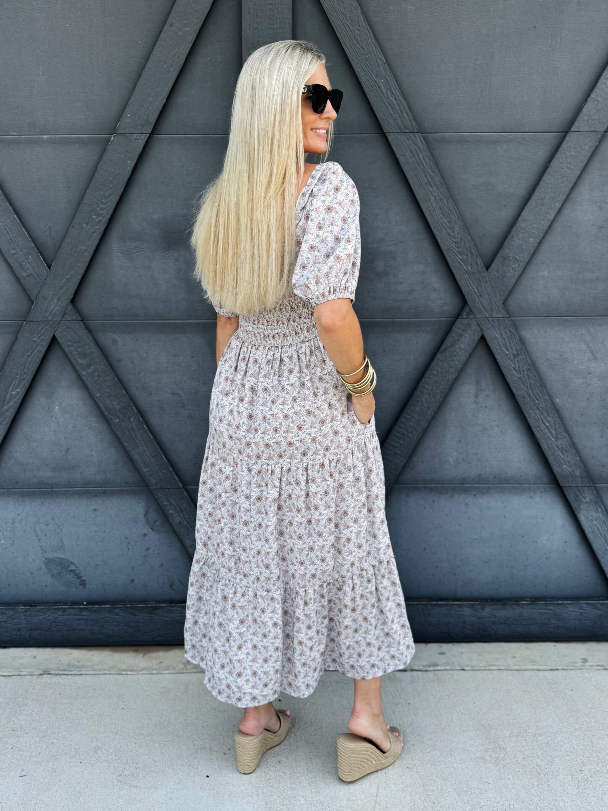 Abstract Print Maxi Dress In Cream - Infinity Raine