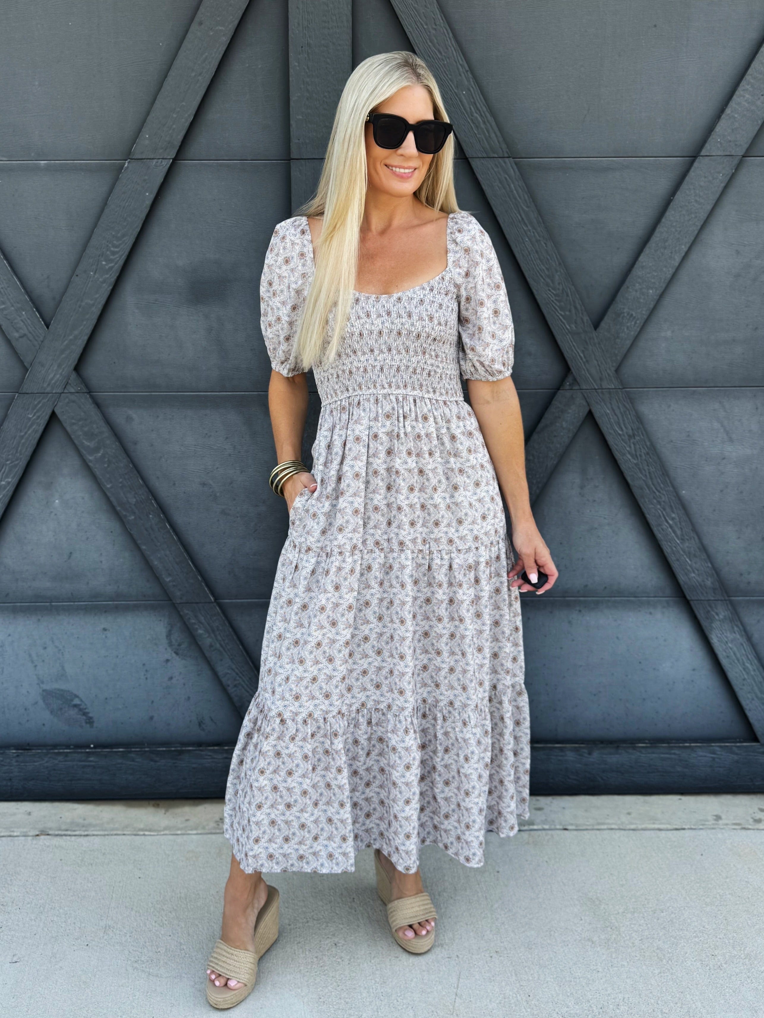 Abstract Print Maxi Dress In Cream - Infinity Raine