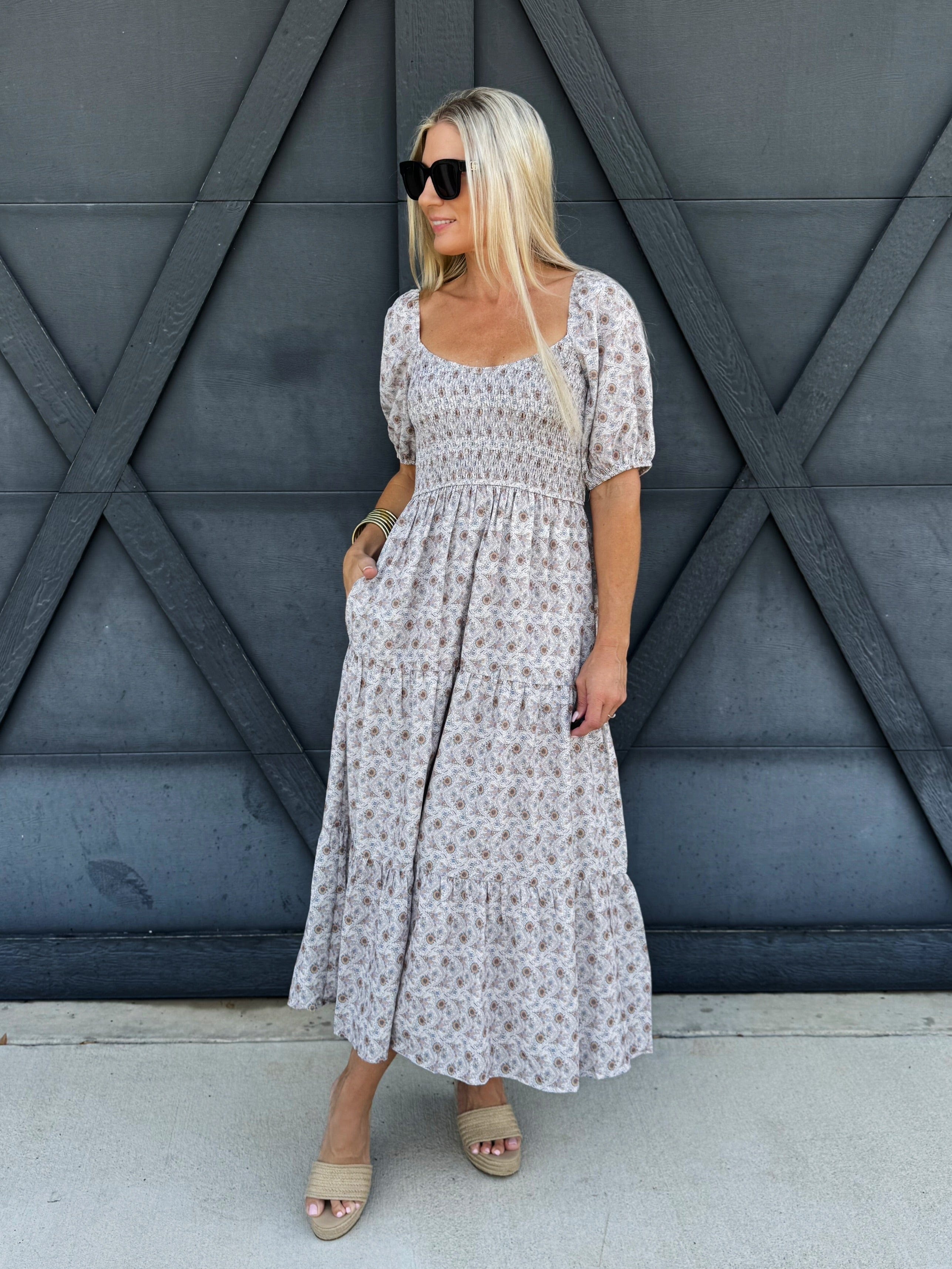 Abstract Print Maxi Dress In Cream - Infinity Raine