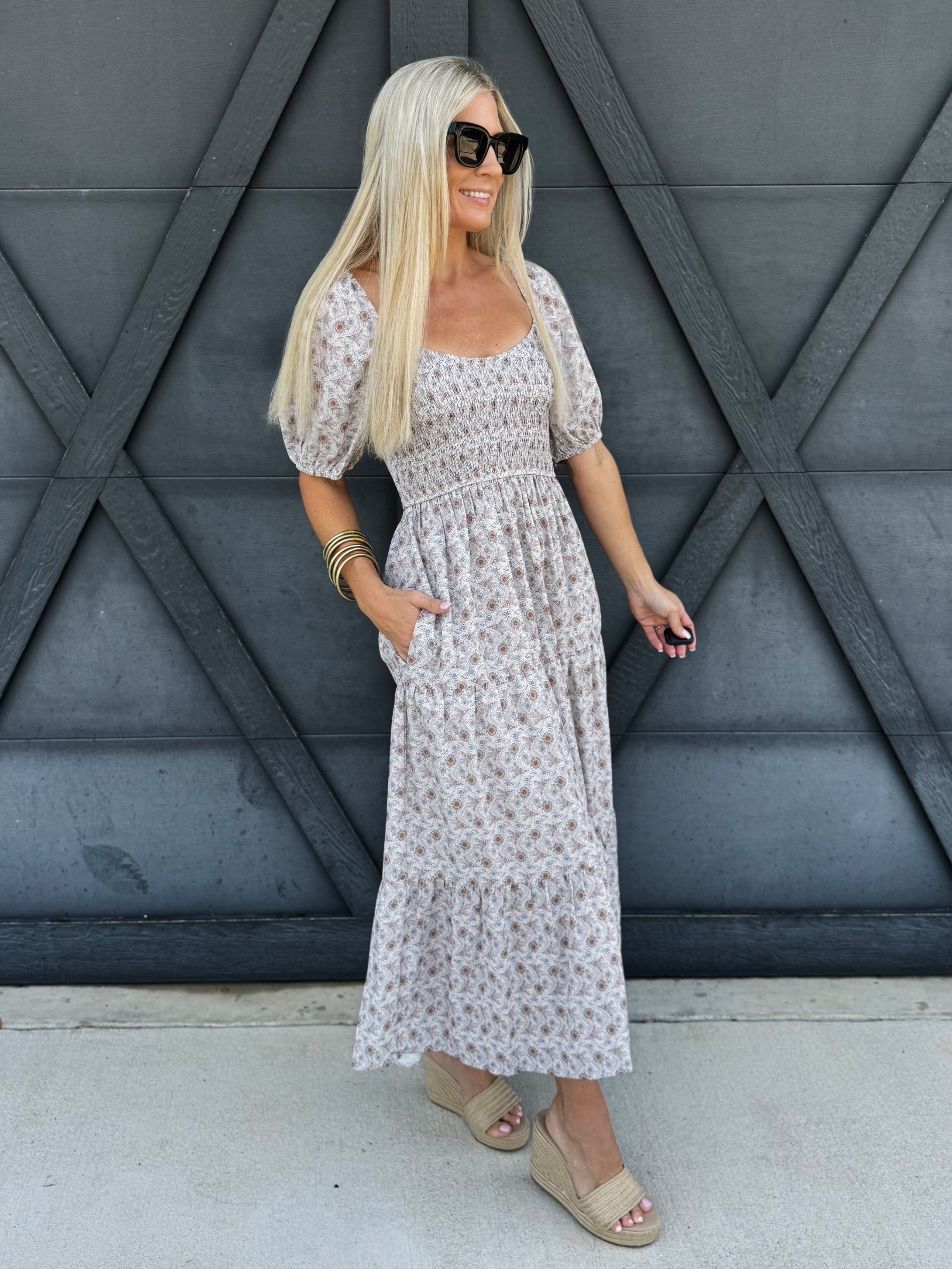 Abstract Print Maxi Dress In Cream - Infinity Raine