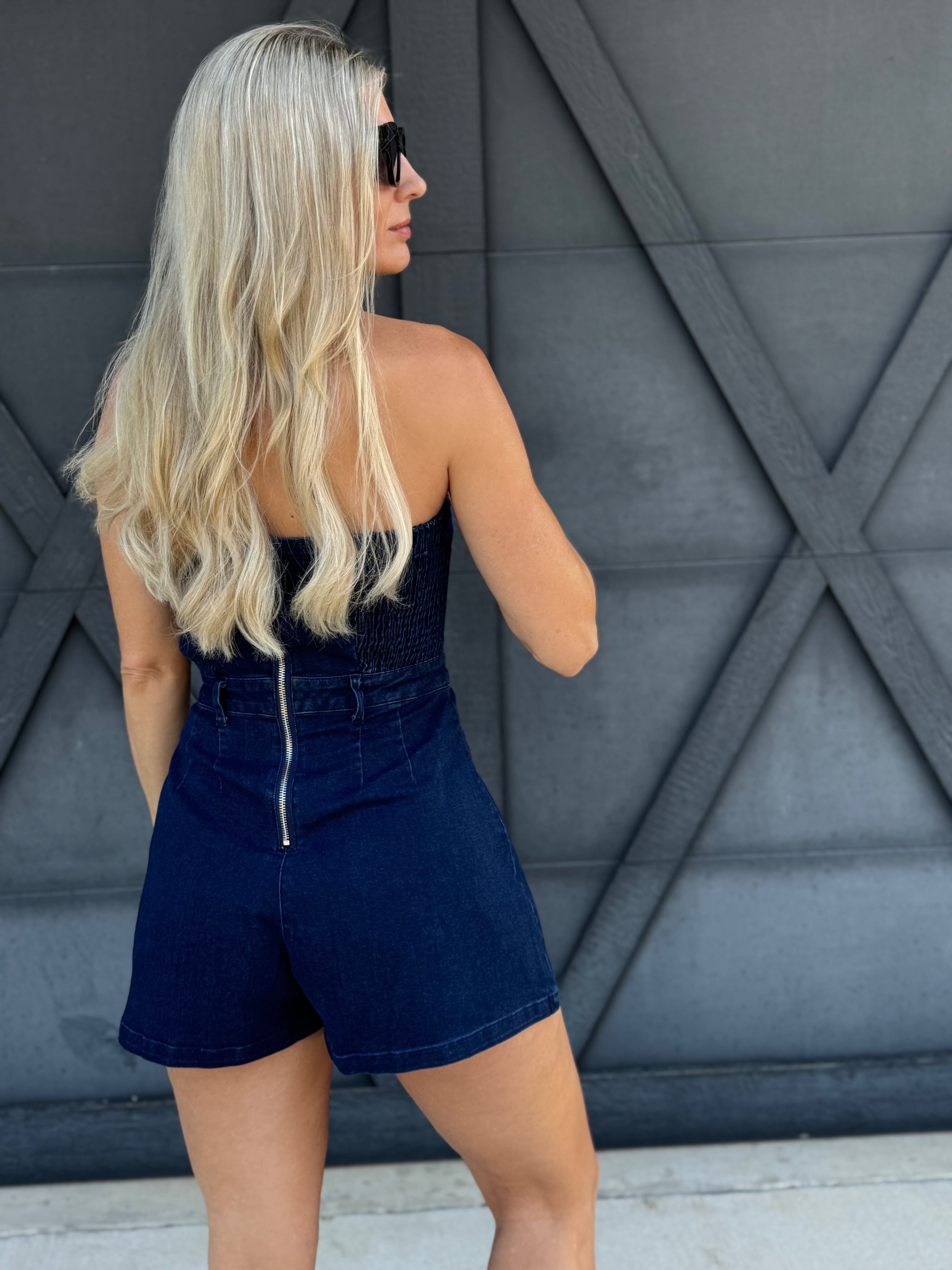 Denim Tube Romper In Dark - Infinity Raine