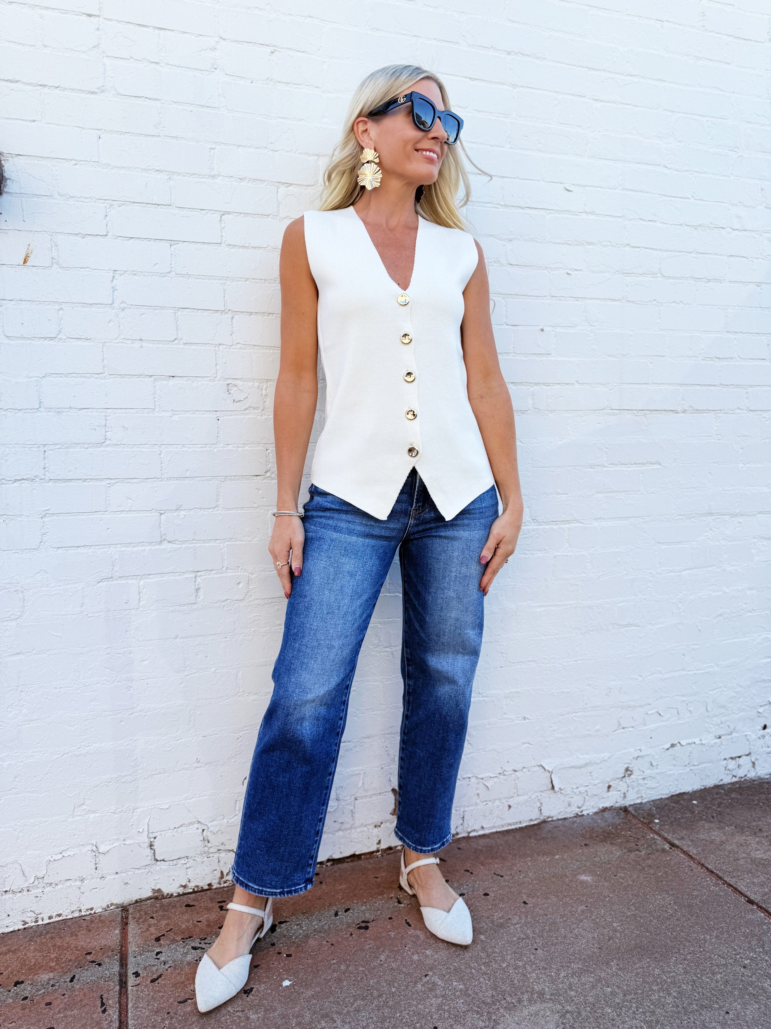 WISTERIA LANE Outerwear - Vests Fine Button Down Vest In Cream