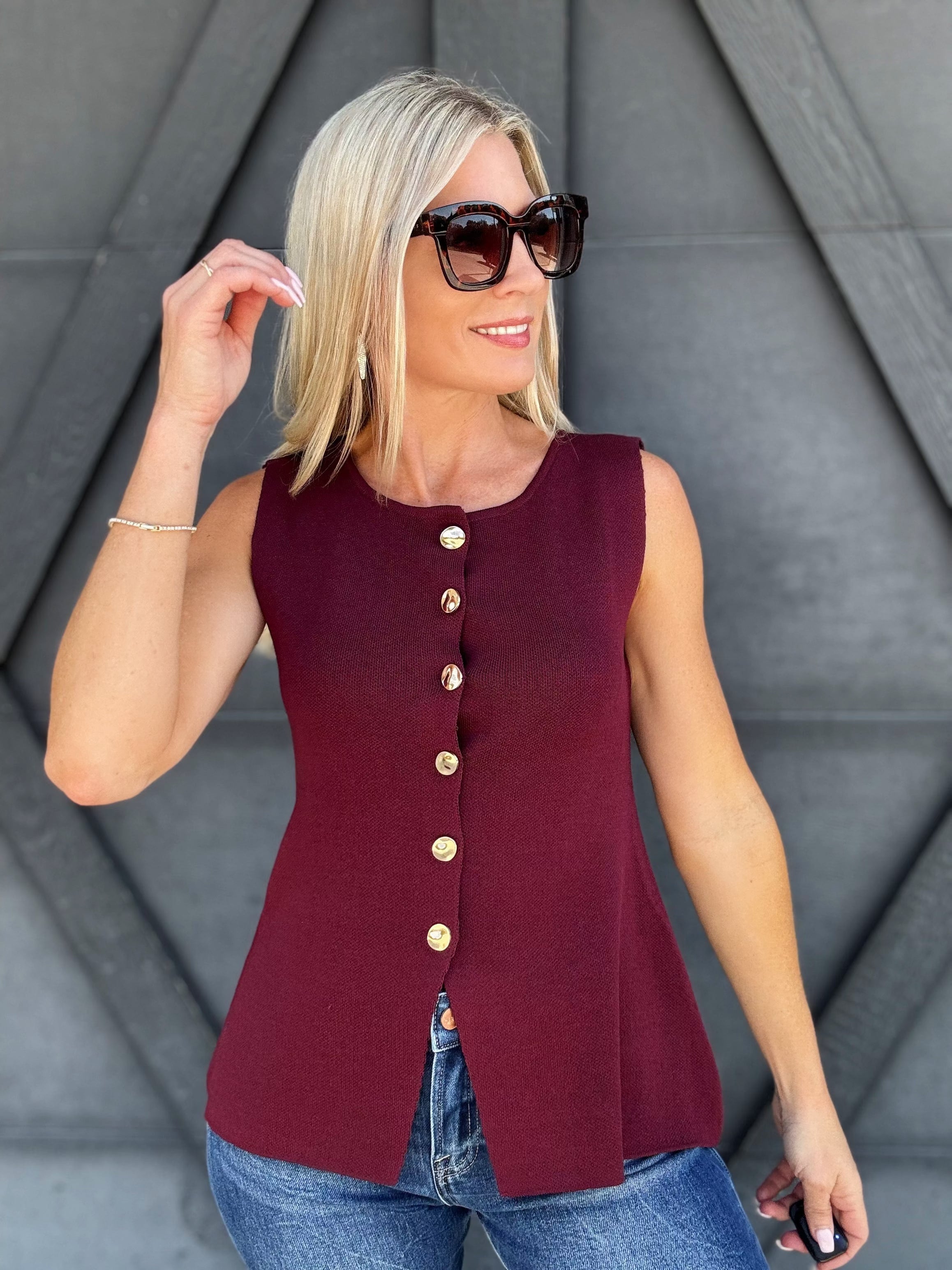 Fine Knit Peplum Top In Burgundy - Infinity Raine