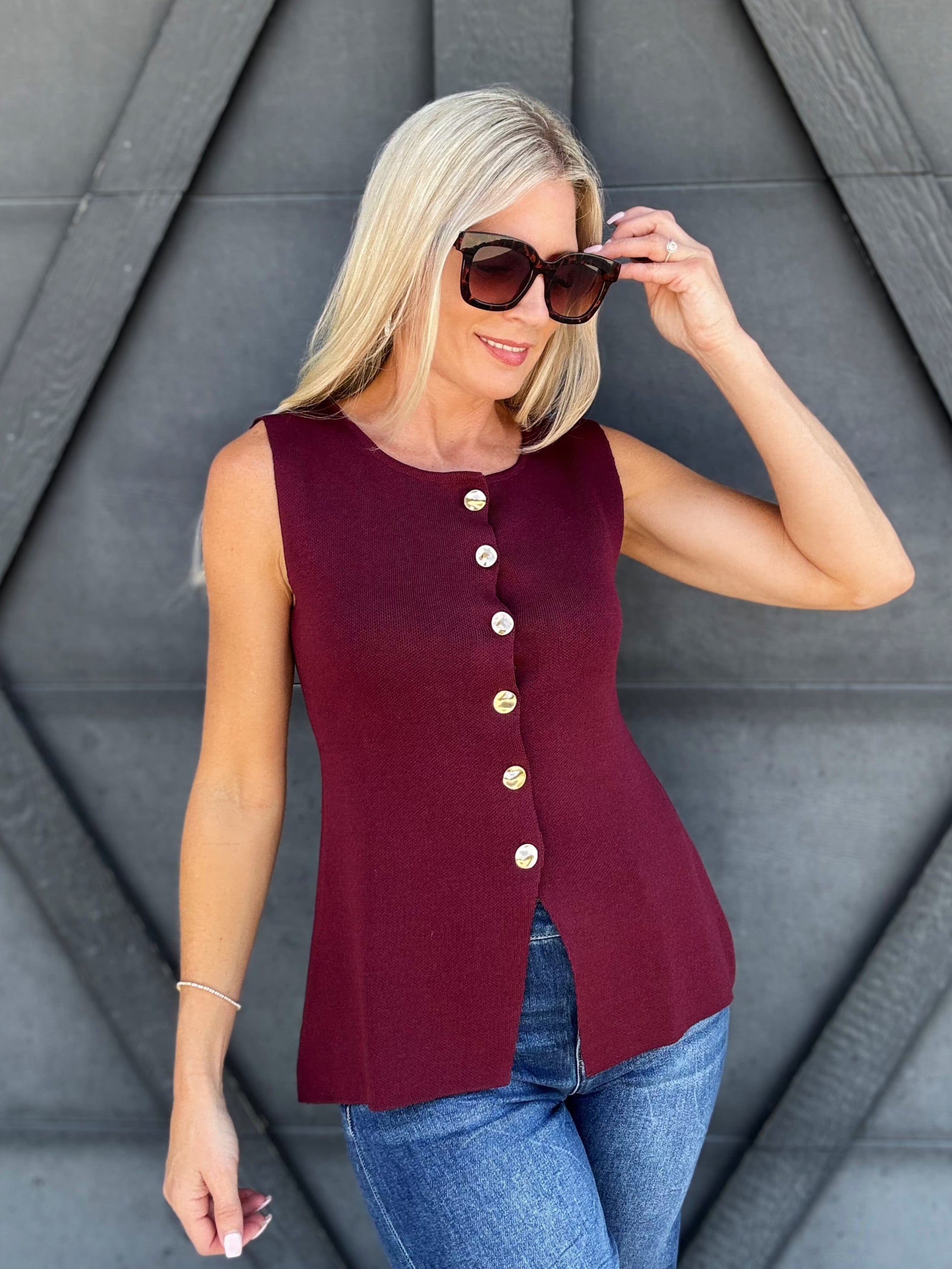 Fine Knit Peplum Top In Burgundy - Infinity Raine