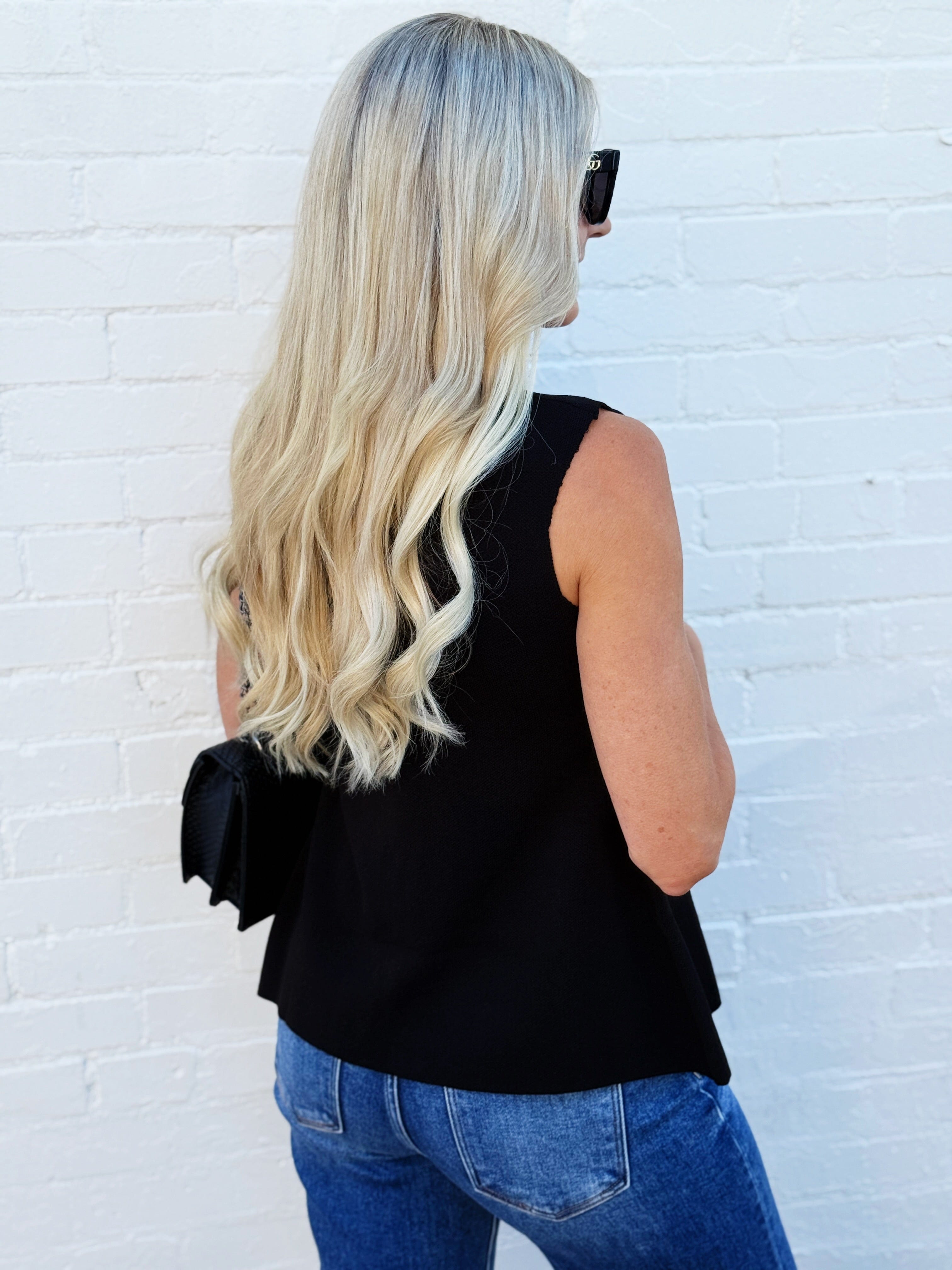 WISTERIA LANE Tops - Blouses Fine Knit Vest Top In Black