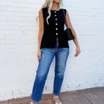 WISTERIA LANE Tops - Blouses Fine Knit Vest Top In Black