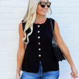WISTERIA LANE Tops - Blouses Fine Knit Vest Top In Black