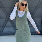 Overall Slub Knit Dress In Jade - Infinity Raine