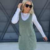 Overall Slub Knit Dress In Jade - Infinity Raine