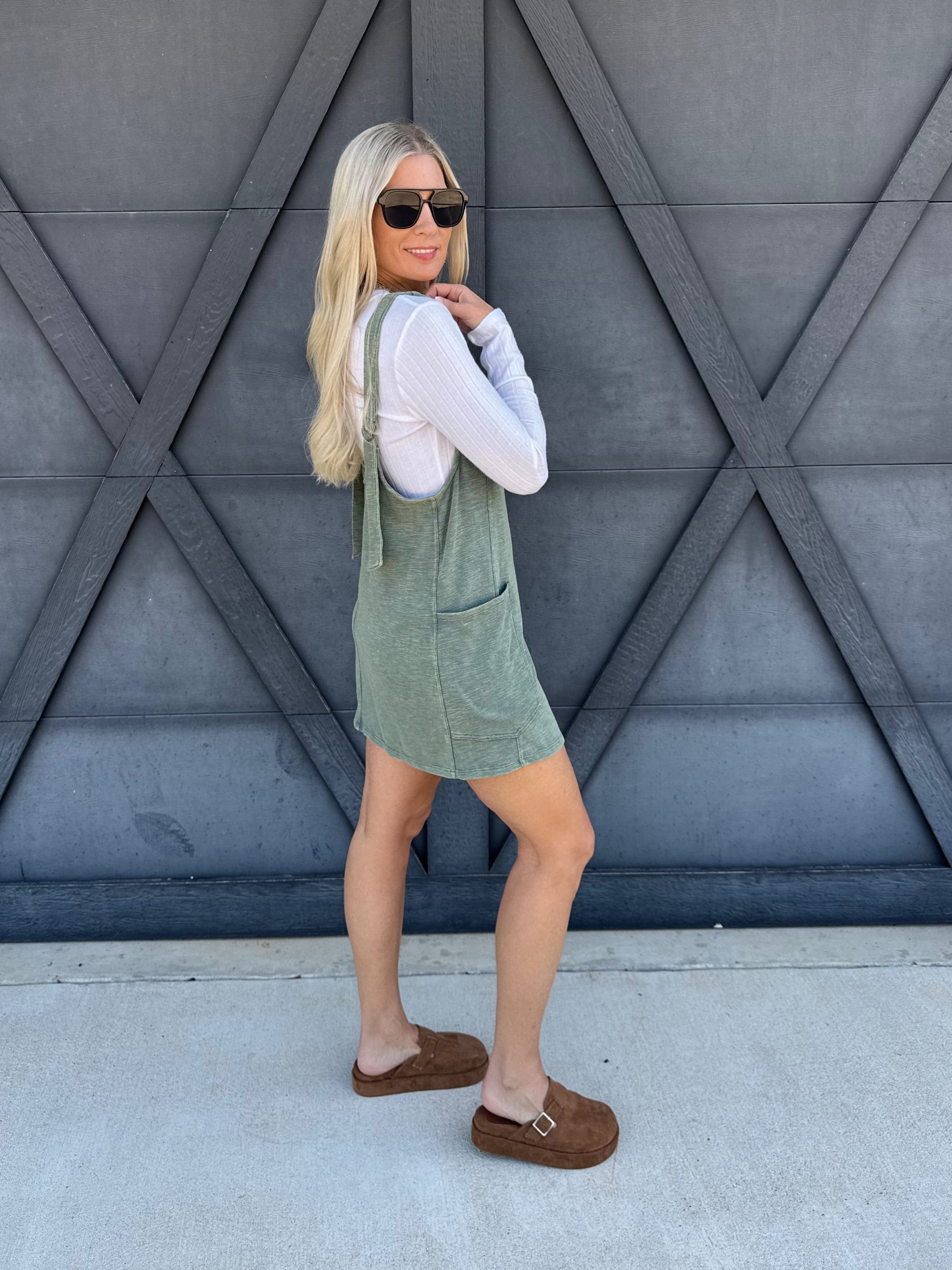 Overall Slub Knit Dress In Jade - Infinity Raine