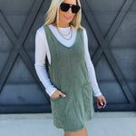 Overall Slub Knit Dress In Jade - Infinity Raine