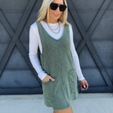 Overall Slub Knit Dress In Jade - Infinity Raine