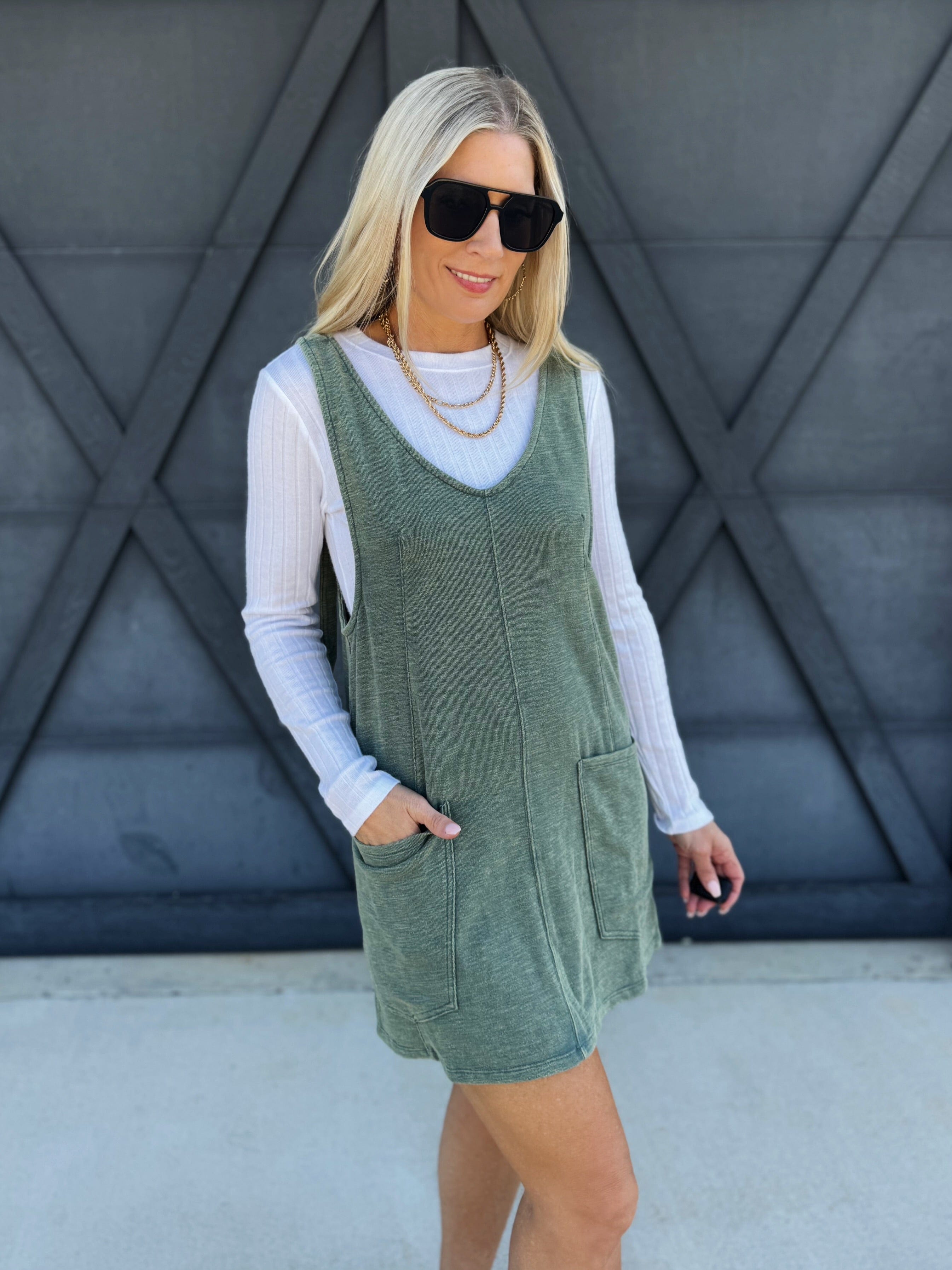 Overall Slub Knit Dress In Jade - Infinity Raine