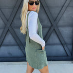 Overall Slub Knit Dress In Jade - Infinity Raine
