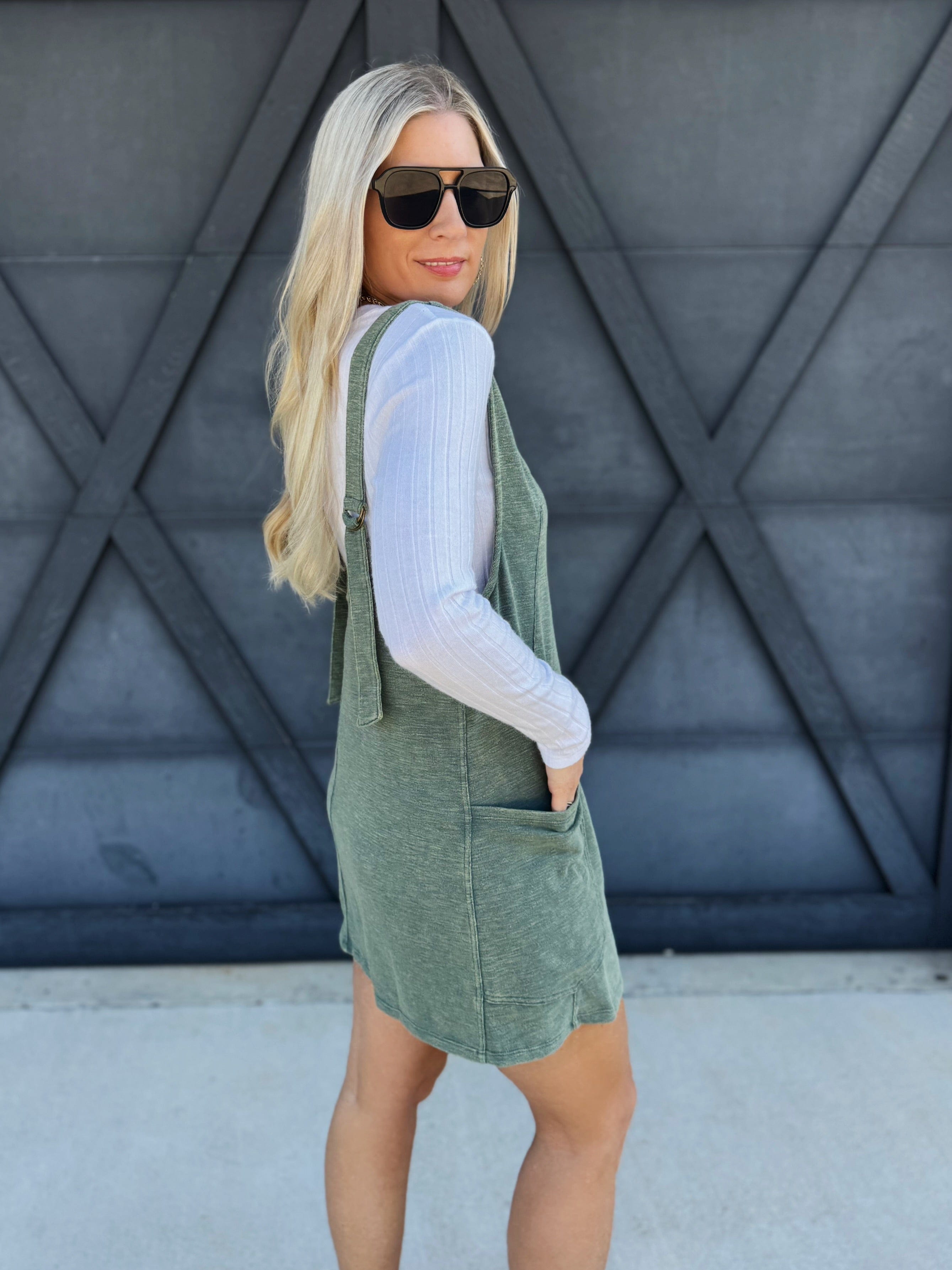 Overall Slub Knit Dress In Jade - Infinity Raine