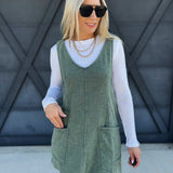 Overall Slub Knit Dress In Jade - Infinity Raine