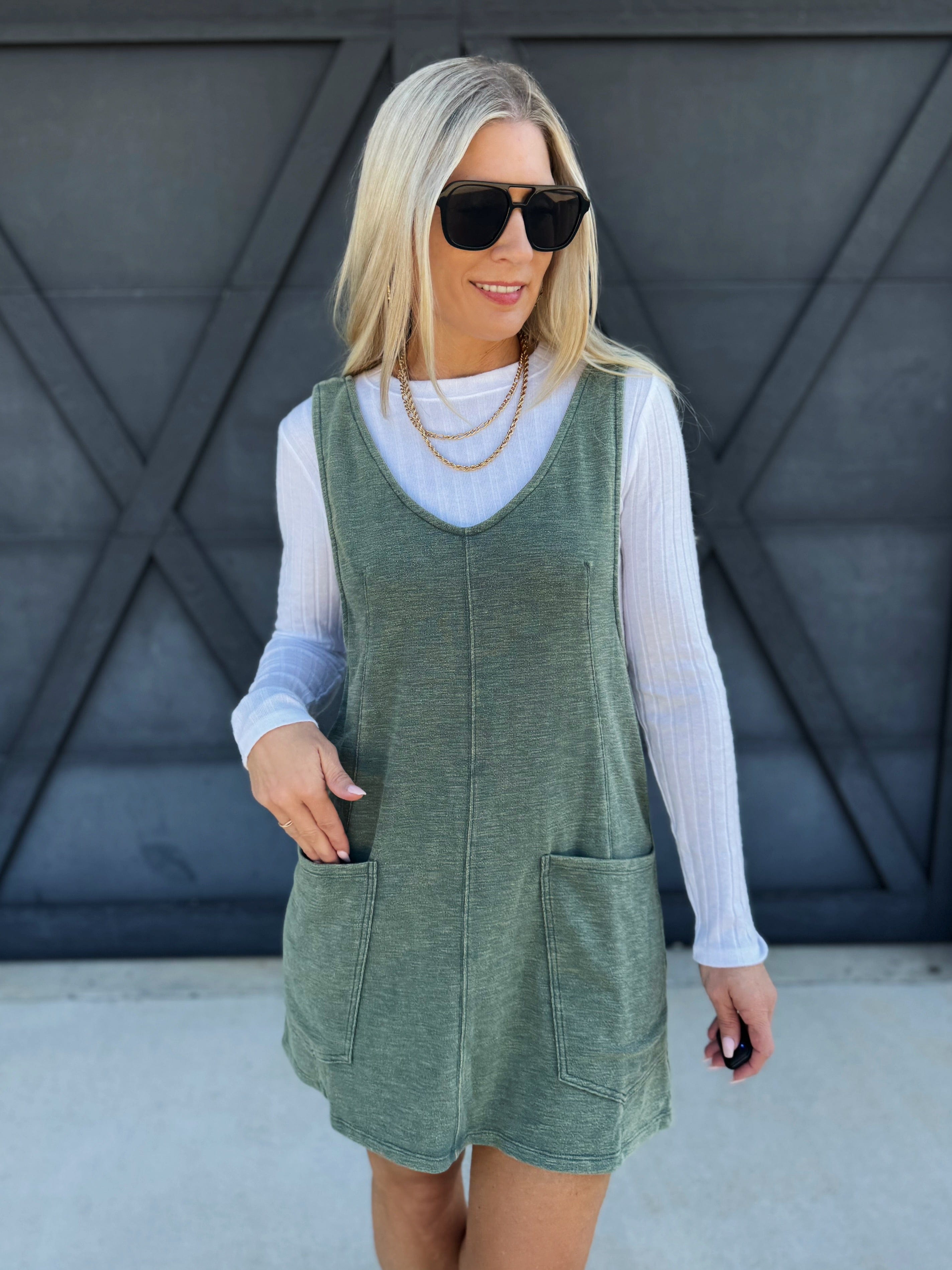 Overall Slub Knit Dress In Jade - Infinity Raine