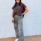 ZENANA Tops - Blouses Mock Neck Boxy Ribbed Top In Brown