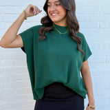 ZENANA Tops - Blouses Mock Neck Boxy Ribbed Top In Dark Green