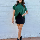 ZENANA Tops - Blouses Mock Neck Boxy Ribbed Top In Dark Green