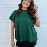 ZENANA Tops - Blouses Mock Neck Boxy Ribbed Top In Dark Green