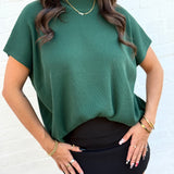 ZENANA Tops - Blouses Mock Neck Boxy Ribbed Top In Dark Green