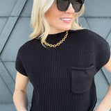 Mock Neck Short Sleeve Cropped Sweater In Black - Infinity Raine