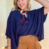 Pearl Accent Scarf Bow Necklace In Multi Brown