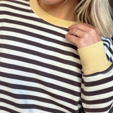 Striped Boxy Long Sleeve Contrast Knit Top In Charcoal Multi