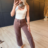 High Rise Twist Seam Barrel Jean In Vintage Brown