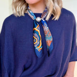 Pearl Accent Scarf Bow Necklace In Multi Navy