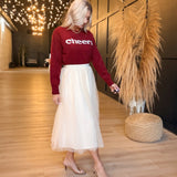 Invitation Tulle Midi Skirt In Cream