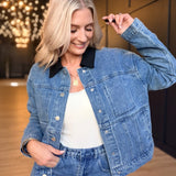 Plot Twist Denim Jacket In Mid Wash