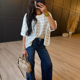 Billie Stripe Brushed Dolman Top In Cream Taupe - Infinity Raine