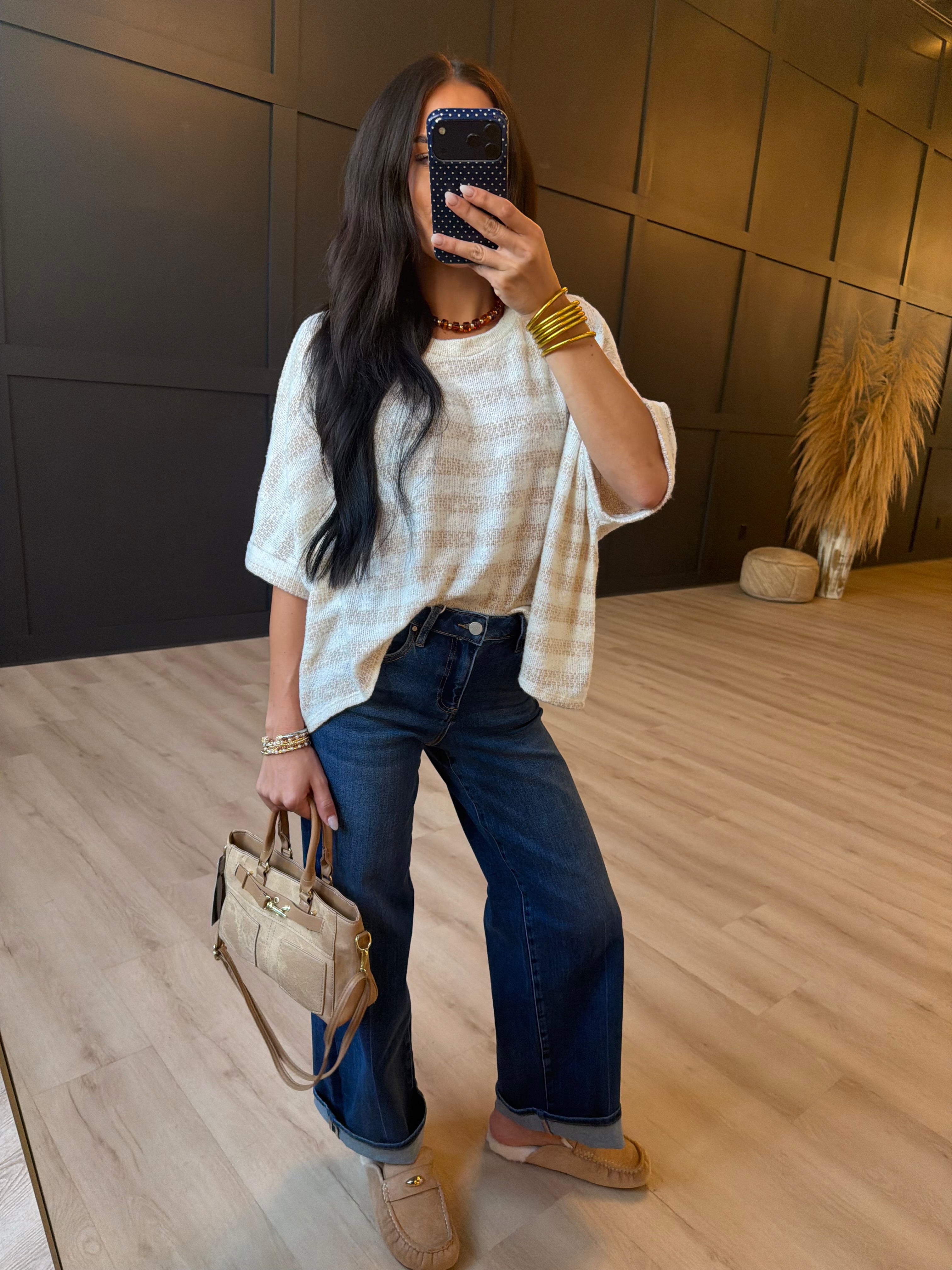 Billie Stripe Brushed Dolman Top In Cream Taupe - Infinity Raine