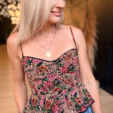 Vintage Rose Lurex Flared Cami Top In Rose Black