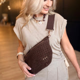 Suede Westlyn Woven Bum Bag In Suede Chocolate