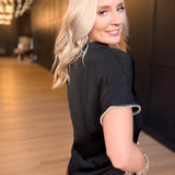 Whipstitch Drop Blouse Shoulder Regular Blouse In Black