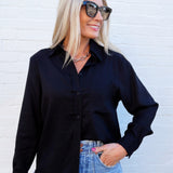 Long Sleeve Linen Blend Shirt In Black - Infinity Raine