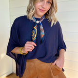 Pearl Accent Scarf Bow Necklace In Multi Navy