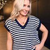 Chantal Stripe Sweater Vest In Navy Oatmeal