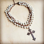 Pearl and Copper Beaded Collar Necklace with Copper Cross - Infinity Raine
