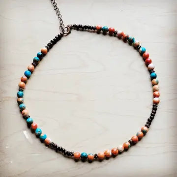 Multi Colored Turquoise Beaded Collar Necklace - Infinity Raine