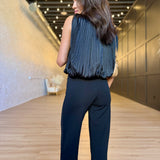 Amour Pleated Bubble Hem Top In Black